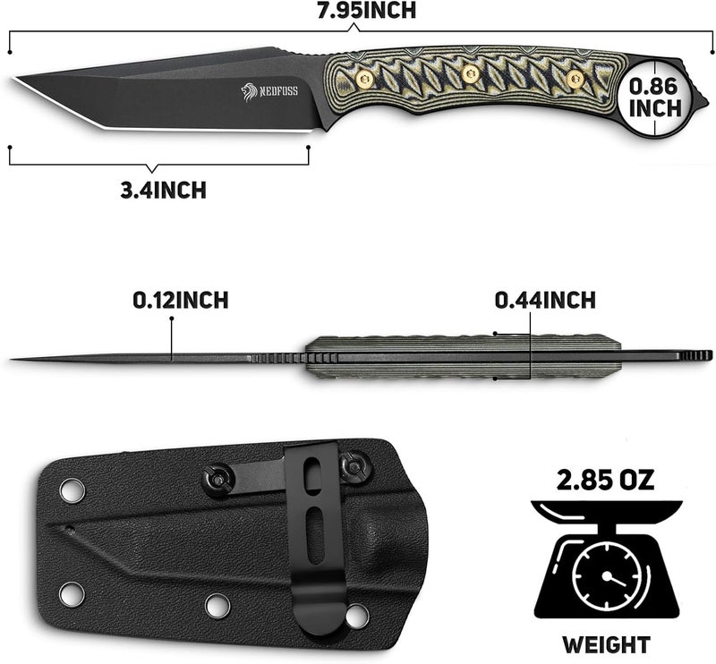 NedFoss PIONEER Small EDC Fixed Blade Knife - 3.4" Full Tang 14C28N Steel Tanto Blade, G10 Handle w/Kydex Sheath, Horizontal Carry for Camping & Tactical EDC Knife - Image 5